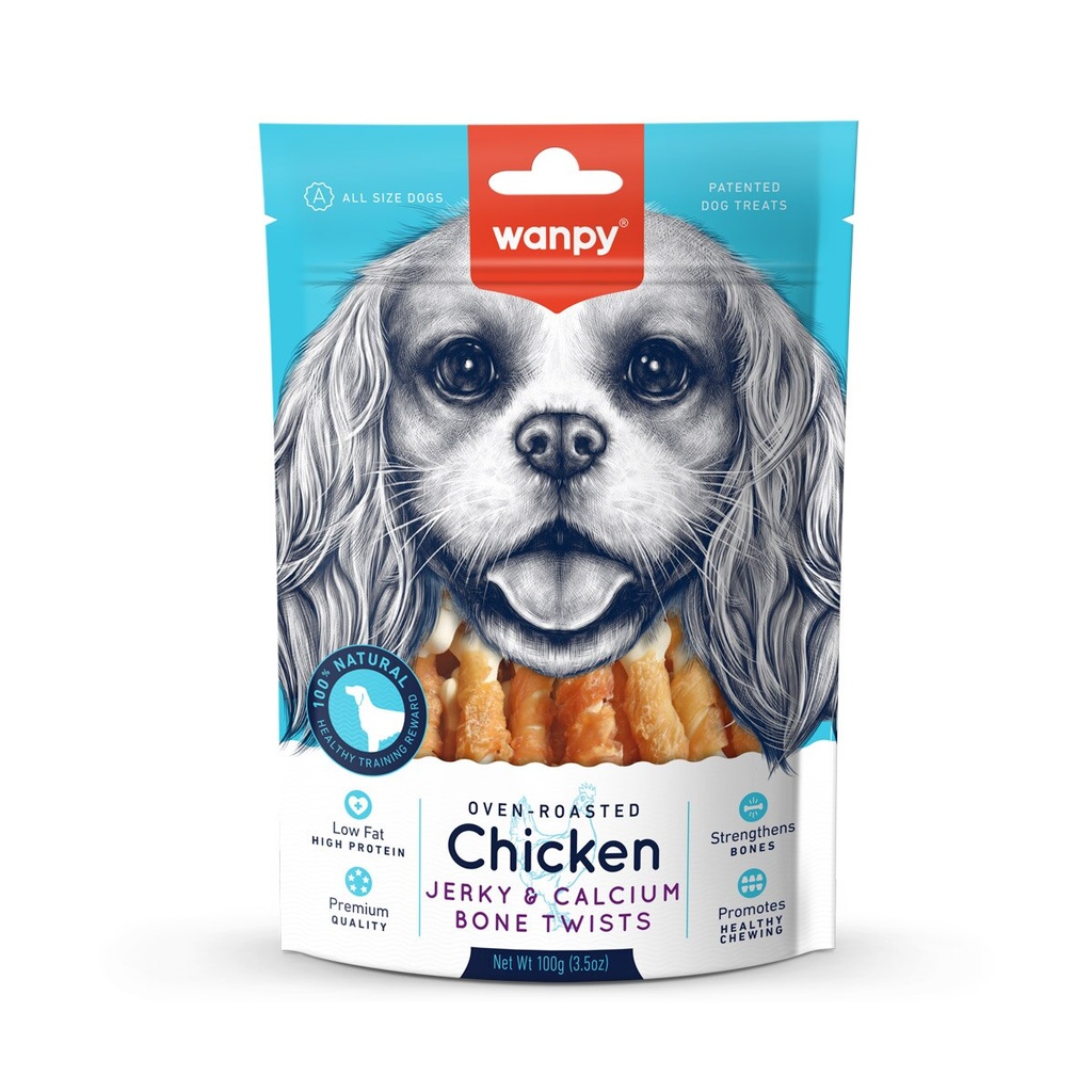 Wanpy Chicken Jerky & Calcium Bone Twists Dog Treats