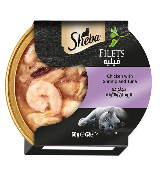 [102875-1] Sheba Filets Chicken Shrimp Tuna Wet Cat Food 60G